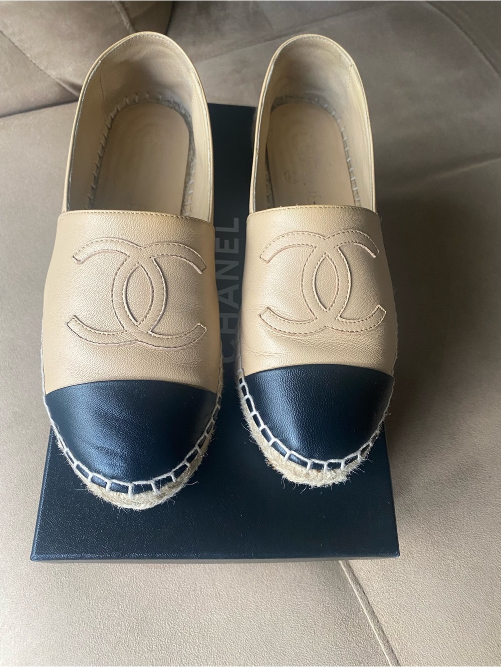 Chanel Beige with Black Toe Espadrilles